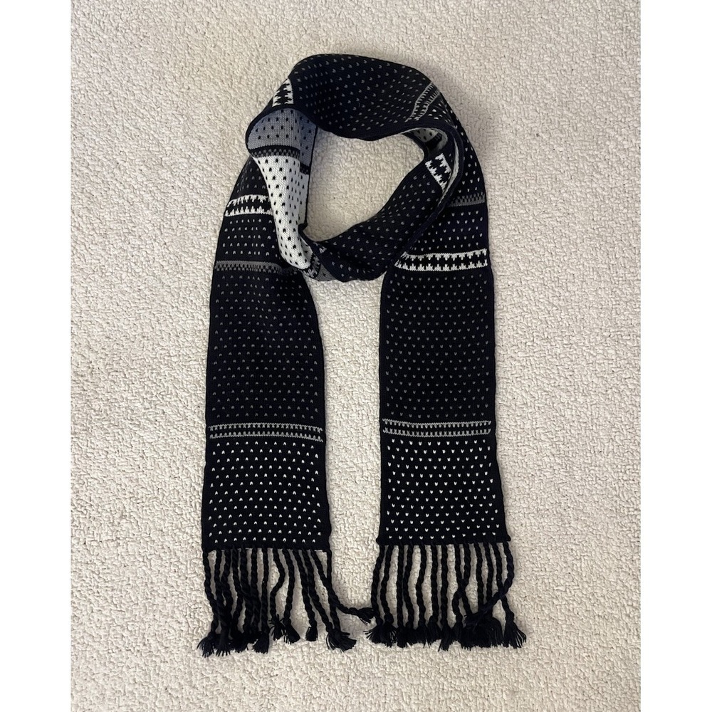 V.‎ Fraas Scarf Knit Tassel Boho Retro Geometric Black White Winter Accessory